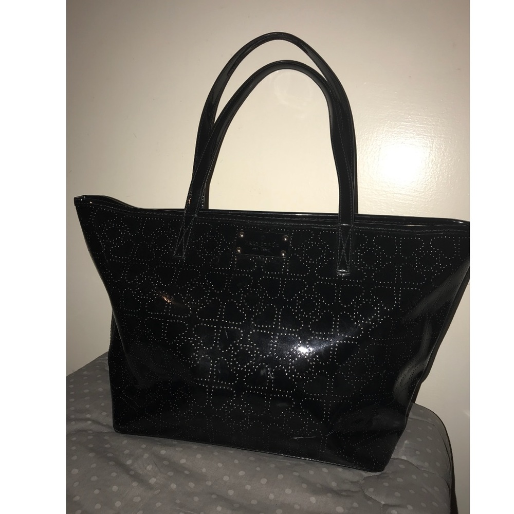 Gorgeous shiney black with heart design tote